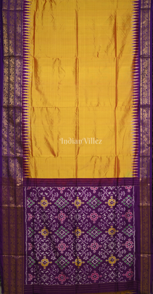 Mustard Yellow Purple Pochampally Ikat Silk Saree