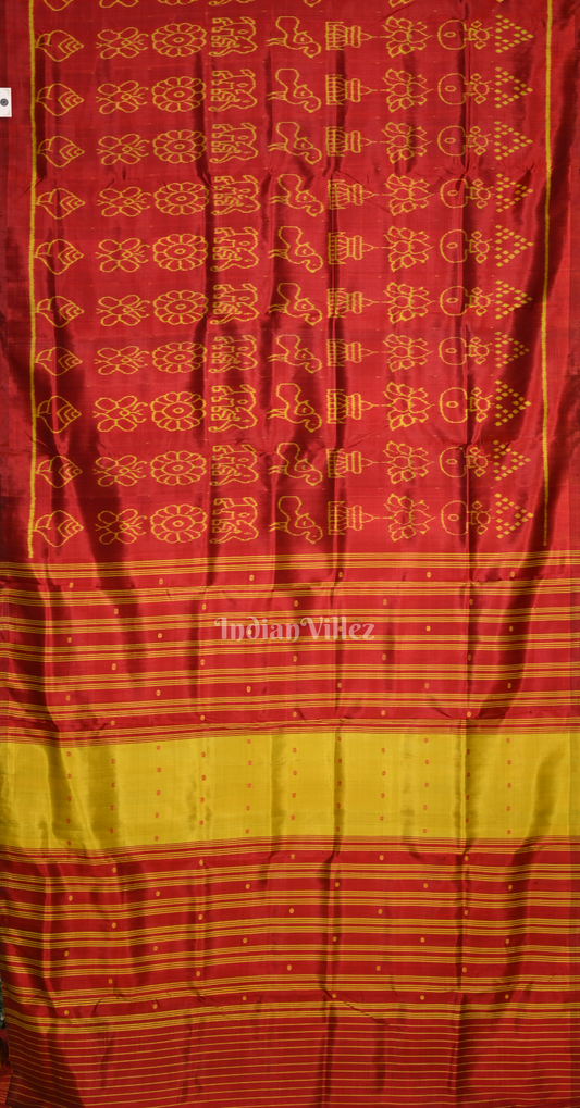 Maroon Yellow Nabarangi Nabakothi Odisha Ikat Contemporary Designer Silk Saree