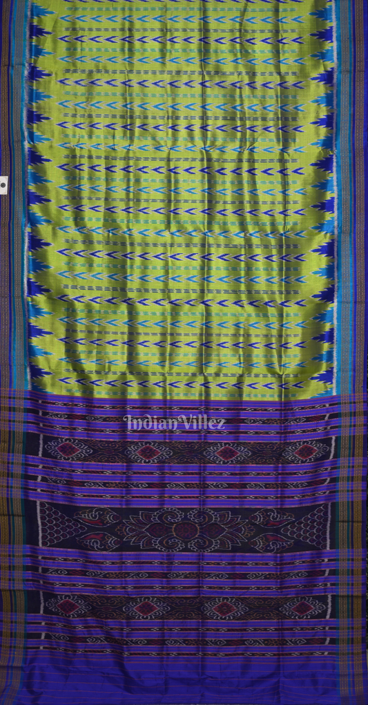 Lime Green Blue Odisha Ikat Khandua Silk Saree