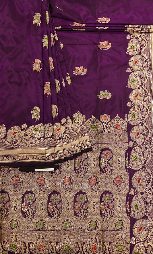 Purple Pure Katan Silk Banarasi Saree