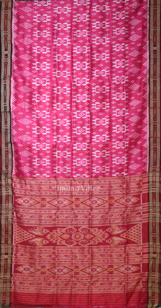 Pink Maroon Pasapali Odisha Ikat Khandua Silk Saree