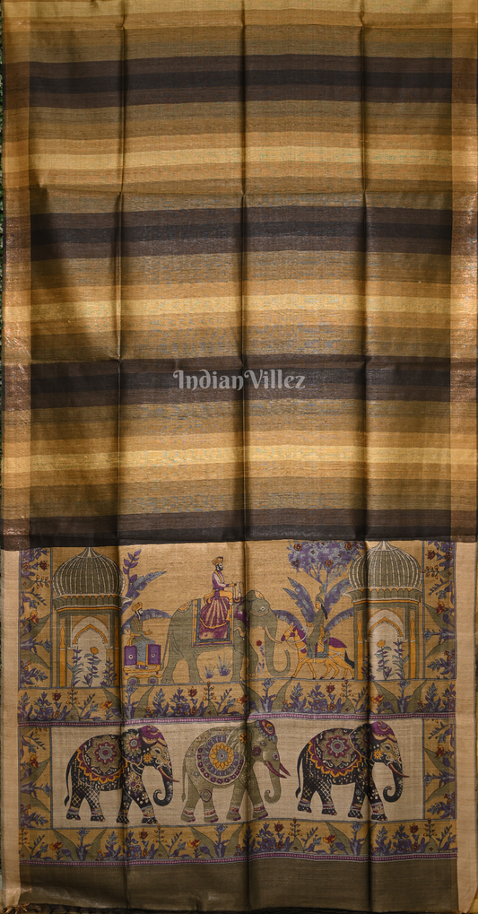 Black Golden Tussar Silk Saree