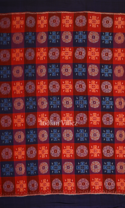 Red Blue Utkala Laxmi Odisha Ikat Sambalpuri Cotton Fabric