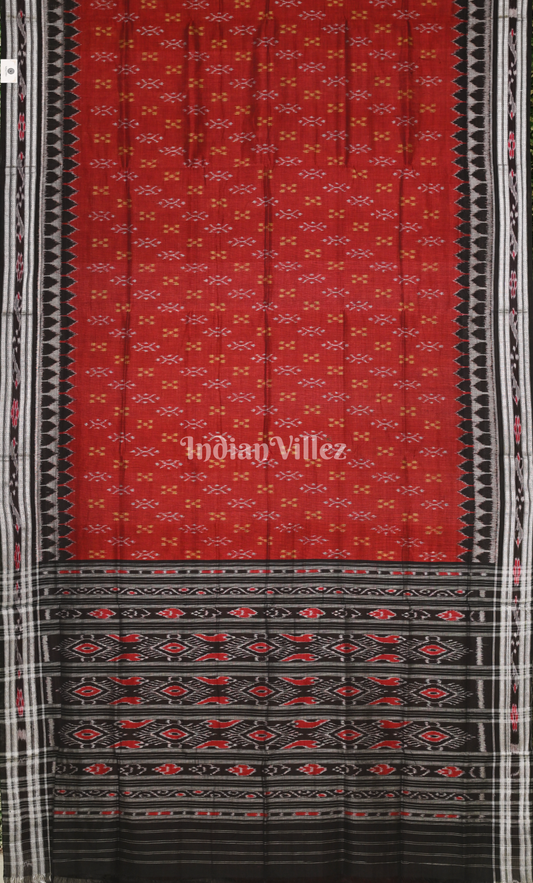 Red Black Odisha Ikat Maniabandha Cotton Saree