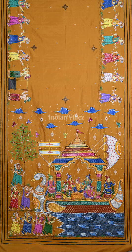 Mustard Yellow Boita Bandana Theme Hand-Painted Pattachitra Saree