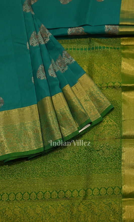 Peacock Green Brocade Pure Kanjivaram Silk Saree