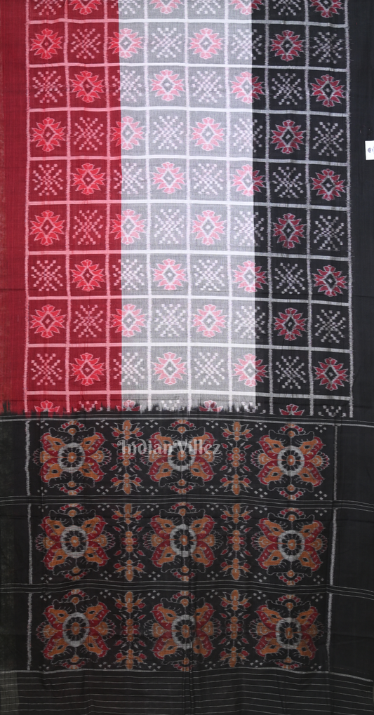 Grey Black White Nabakothi Odisha Ikat Sambalpuri Cotton Saree