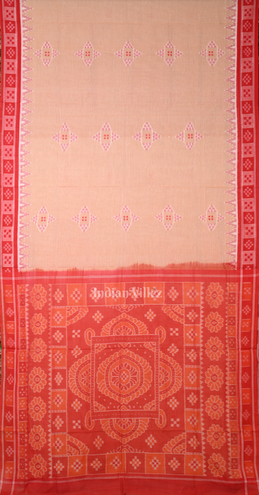 Peach Red Pasapali Border Odisha Ikat Sambalpuri Cotton Saree