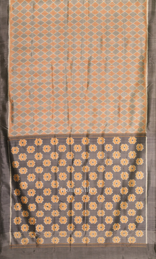 Grey Brown Odisha Ikat Contemporary Designer Silk Saree