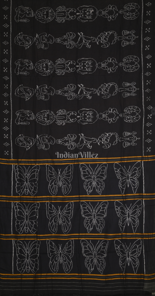 Exclusive Black Zodiac Sign Odisha Ikat Sambalpuri Cotton Saree