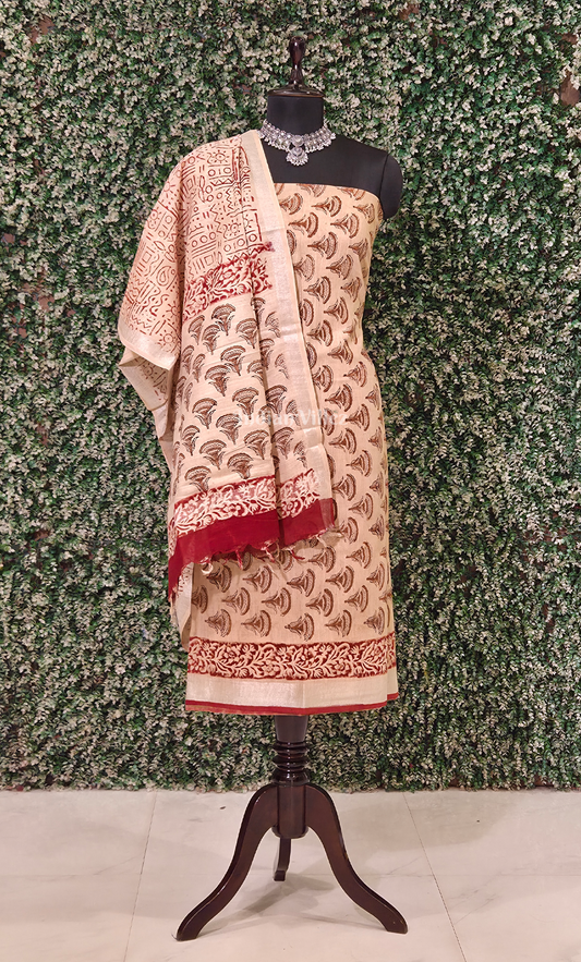 Cream Rust Orange Bagru Block Printed Cotton Suit Sets