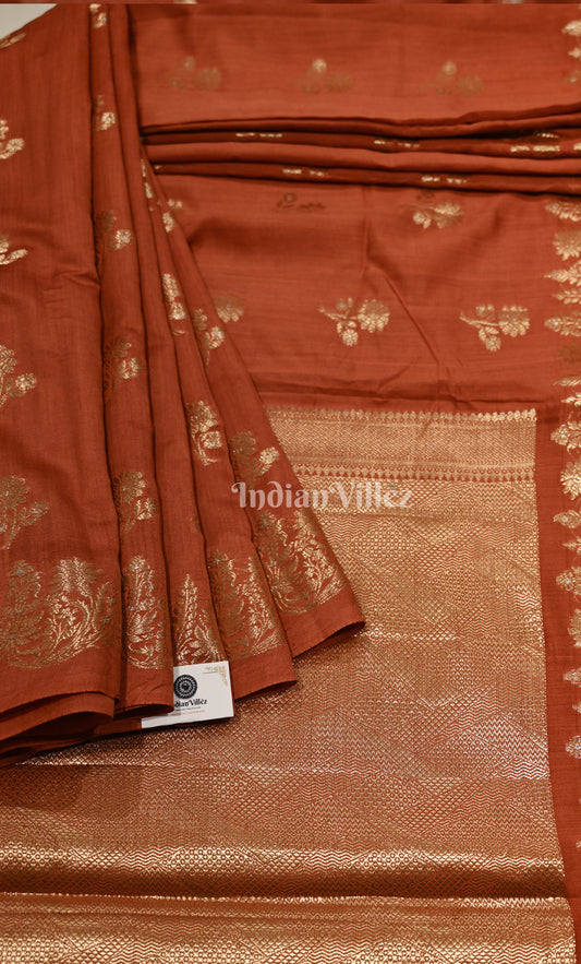 Rust Orange Dupion Meenakari Pure Banarasi Silk Saree
