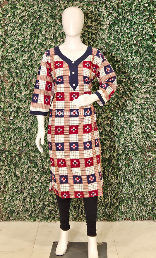 Multi Color Pasapali Odisha Ikat Designer Cotton Kurti for Women