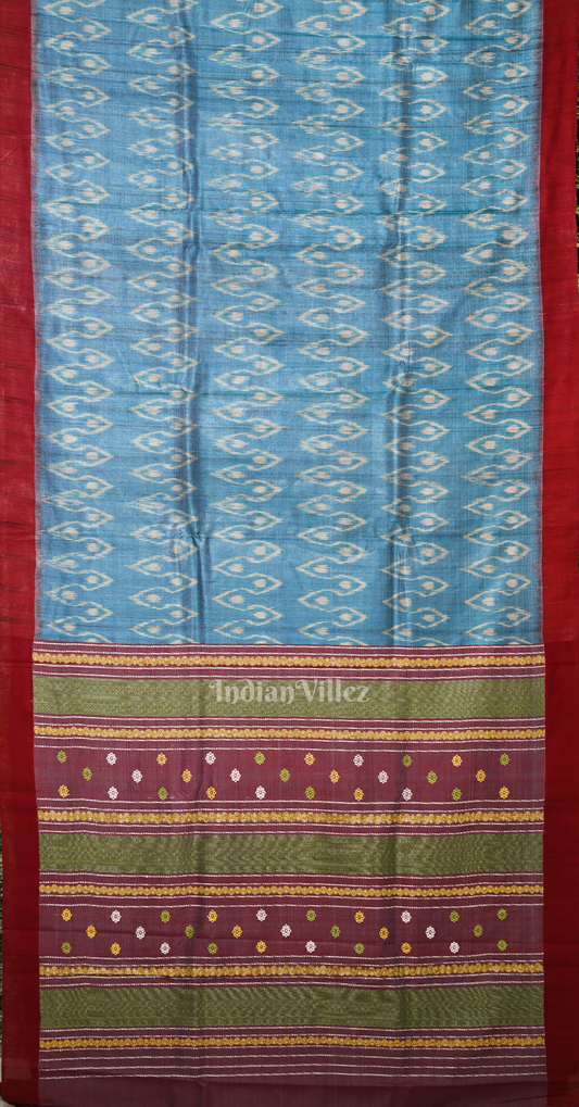 Cyan Blue Maroon Fine Gopalpur Tussar Silk Saree