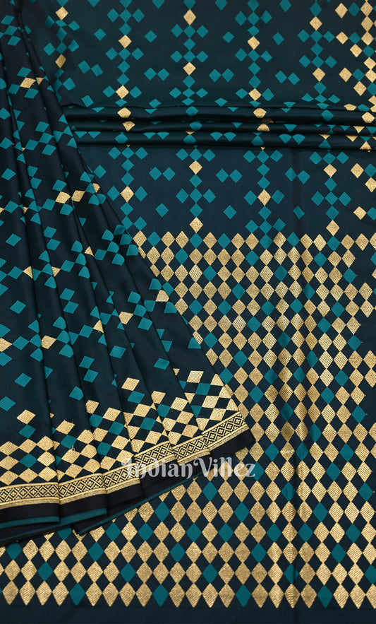 Teal Blue Mashru Satin Silk Banarasi Saree