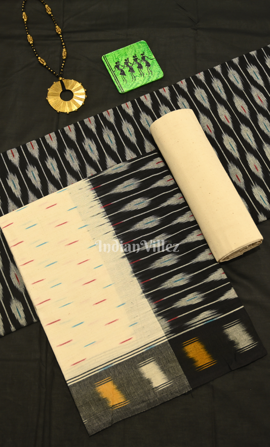 Black White Pochampally Ikat Cotton Unstitched Suit Sets