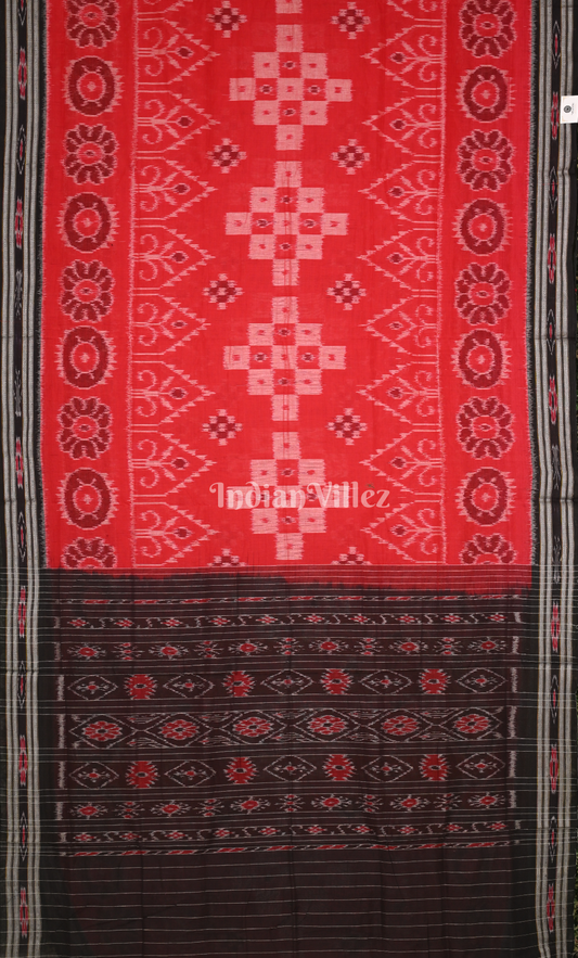 Red Black Tribal Pasapali Odisha Ikat Sambalpuri Cotton Saree