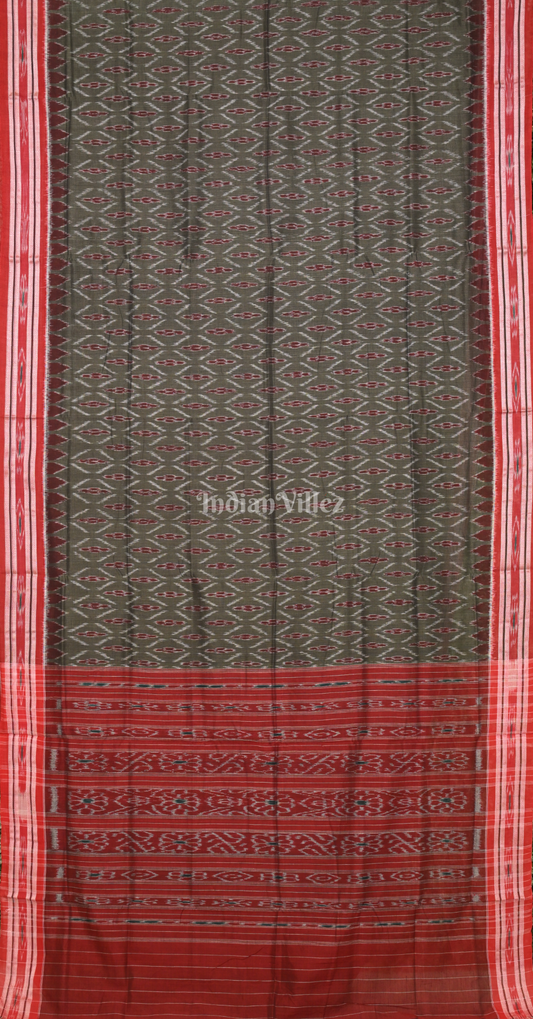 Olive Grey Maroon Odisha Ikat Maniabandha Cotton Saree