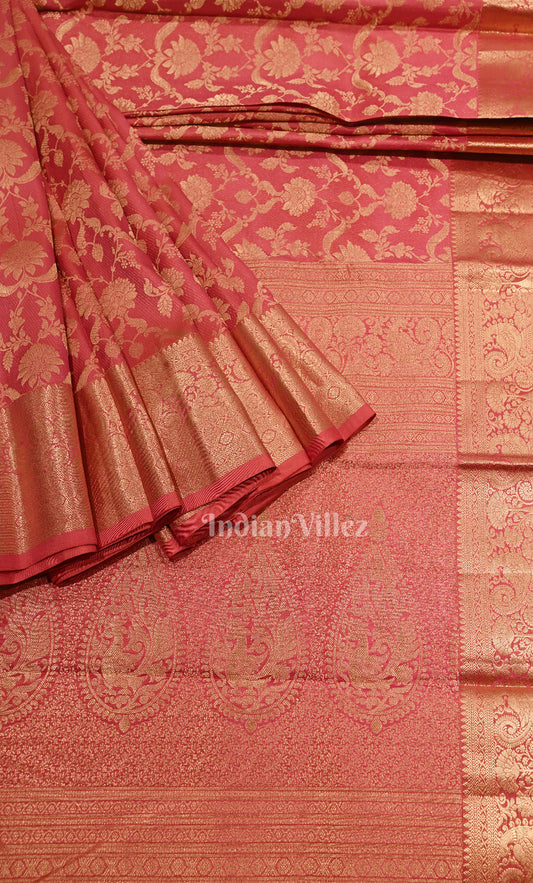 Bridal Pink Floral Brocade Pure Kanjivaram Silk Saree