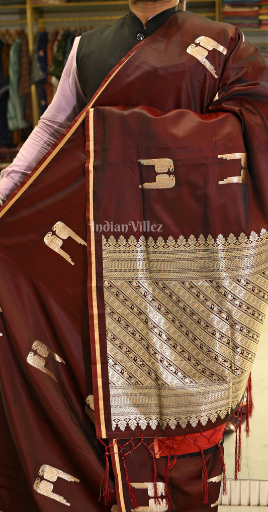 Purple Wine Zari Mashru Satin Banarasi Silk Saree