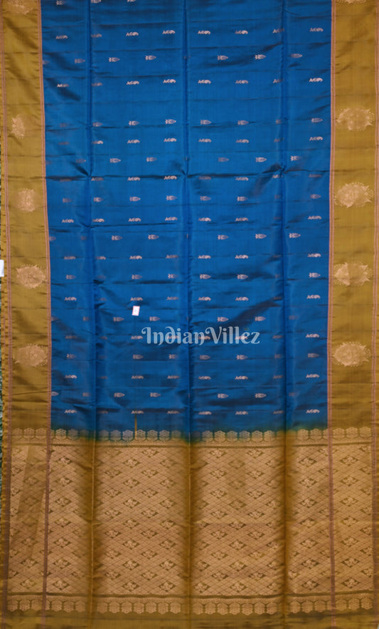 Blue Olive Green Pure Kanjivaram Soft Silk Saree