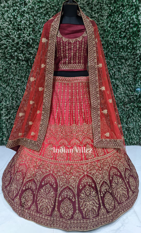 Designer Maroon Red Zari Sequin Embroidery Lehenga Choli with Dupatt