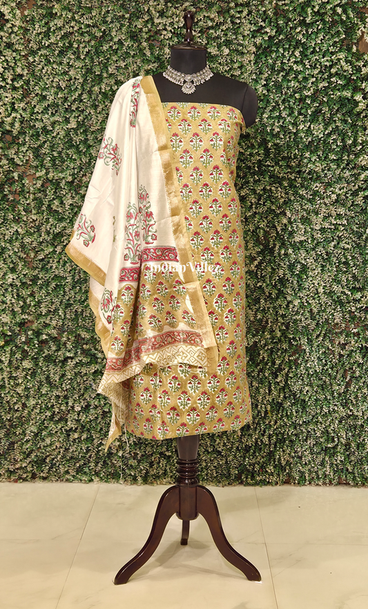 Mehendi Green Sanganeri Block Printed Cotton Suit Sets