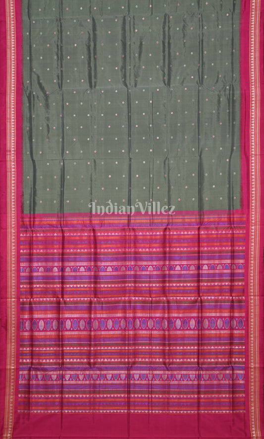 Graphite Grey Pink Buti Design Odisha Ikat Contemporary Silk Saree with Dongaria Anchal