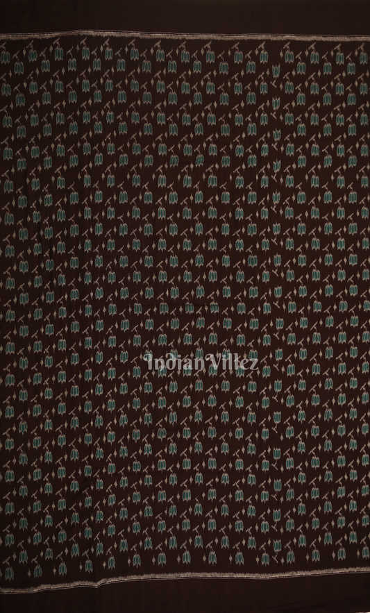 Coffee Green Floral Motif Odisha Ikat Sambalpuri Cotton Fabric