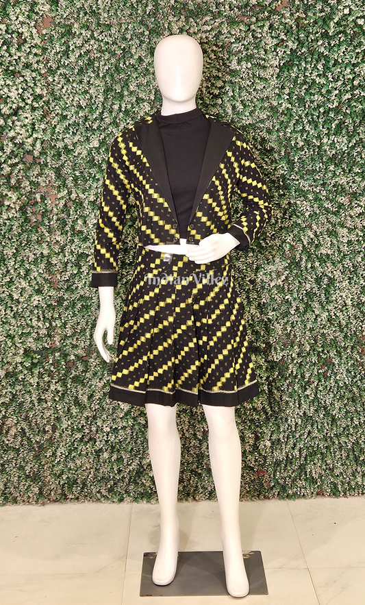 Black Yellow Strips Jacket with mini skirt