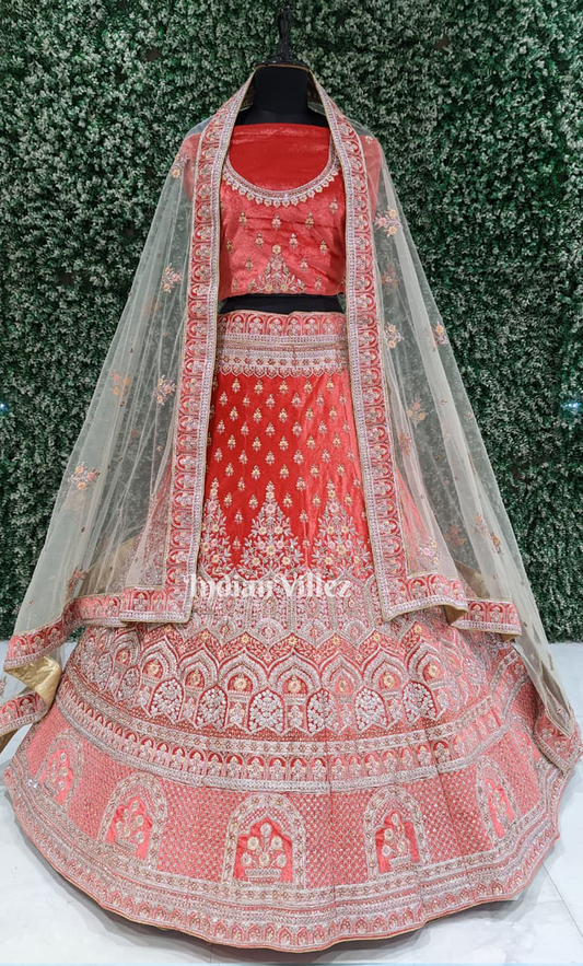 Bridal wear Red Raw Silk Lehenga Choli with Dupatta