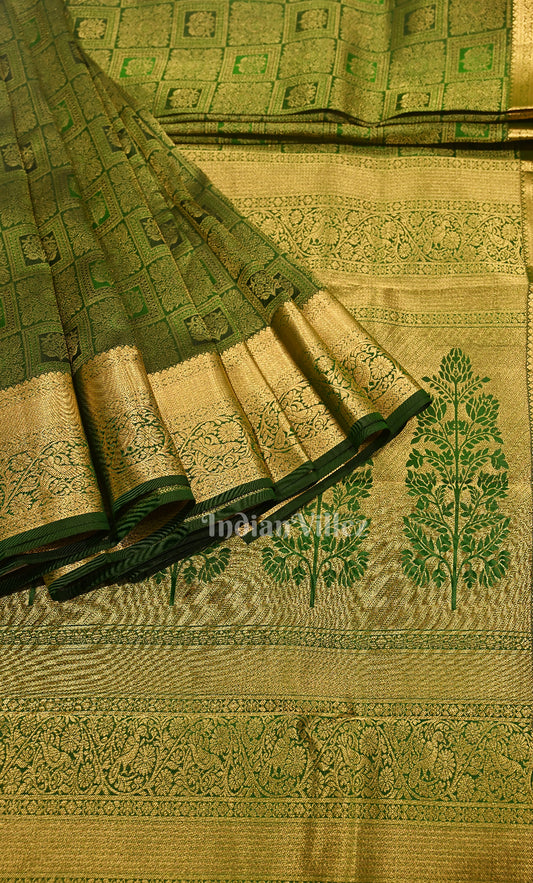 Bottle Green Brocade Pure Kanjivaram Silk Saree