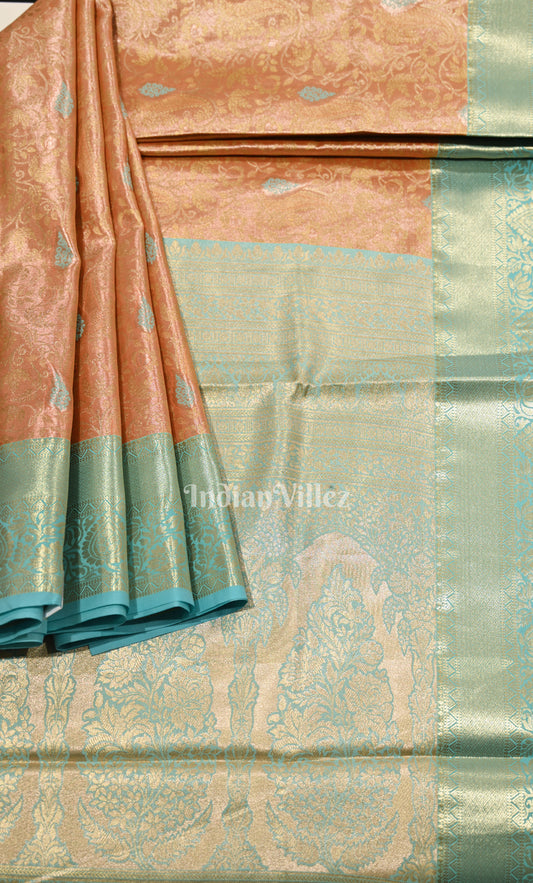 Bridal Orange Blue Brocade Pure Kanjivaram Tissue Silk Saree