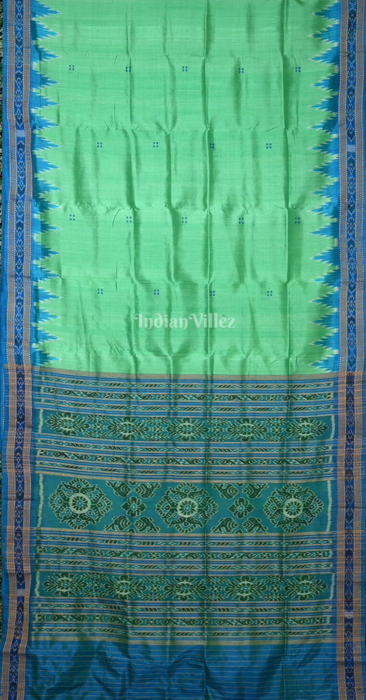 Mint Green Blue Buti Design Odisha Ikat Khandua Silk Saree
