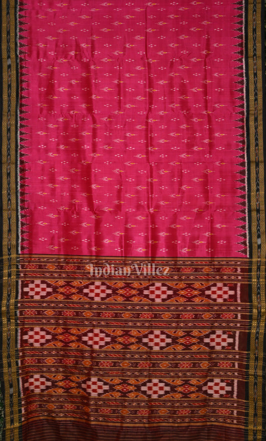 Rani Pink Black Mayur Chandrika Odisha Ikat Khandua Silk Saree