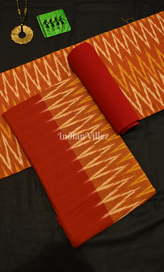 Orange Yellow Red Pochampally Ikat Cotton Unstitched Suit Sets