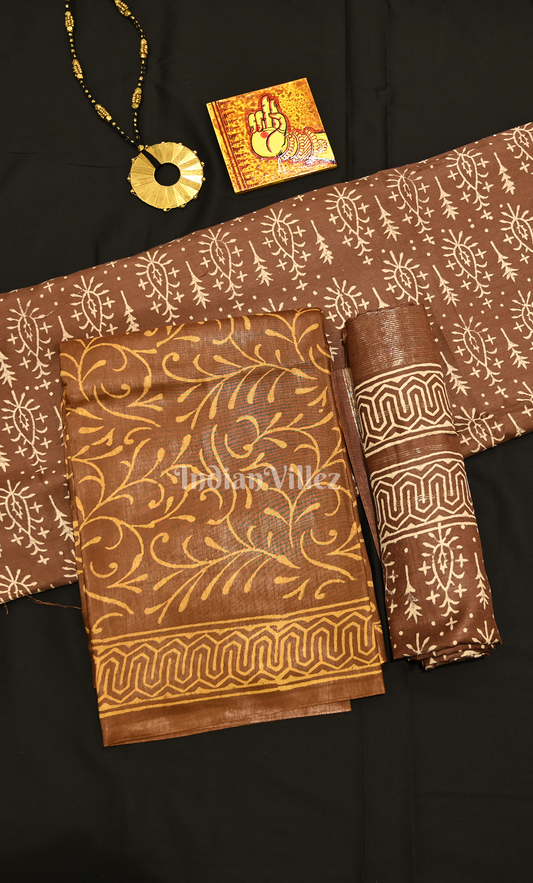 Dark Brown Block Printed Cotton Suit Sets
