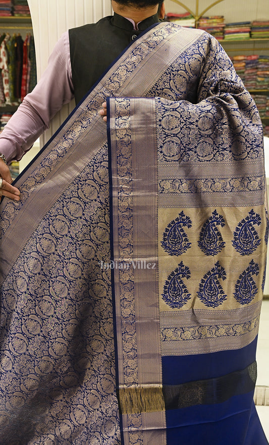 Royal Blue Pure Brocade Kanjivaram Silk Saree