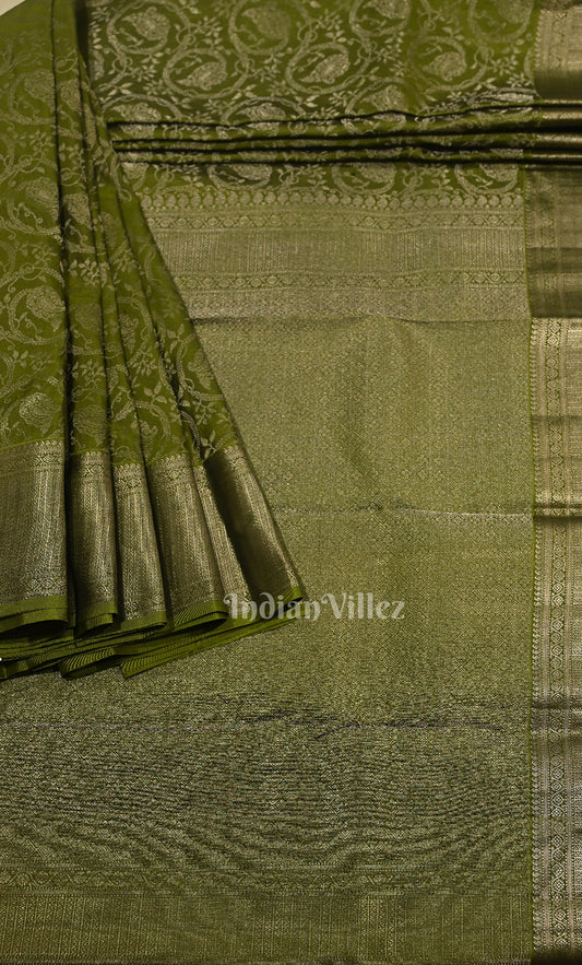 Mehendi Green Brocade Pure Kanjivaram Silk Saree