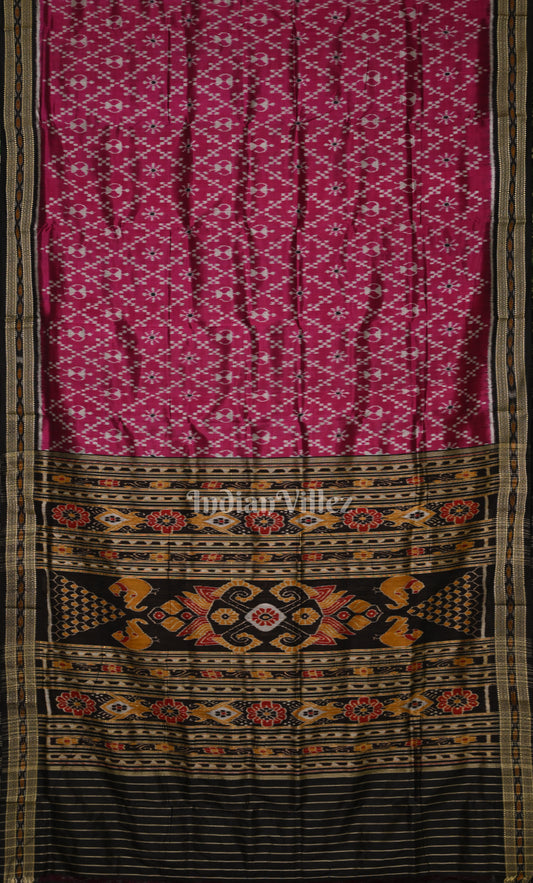 Magenta Black Tribal Theme Odisha Ikat Khandua Silk Saree