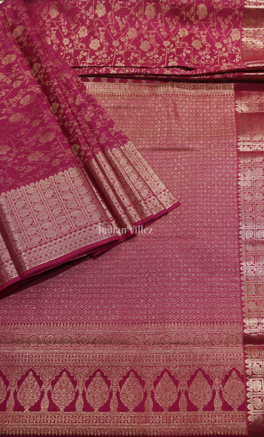 Magenta Pink Pure Brocade Kanjivaram Silk Saree