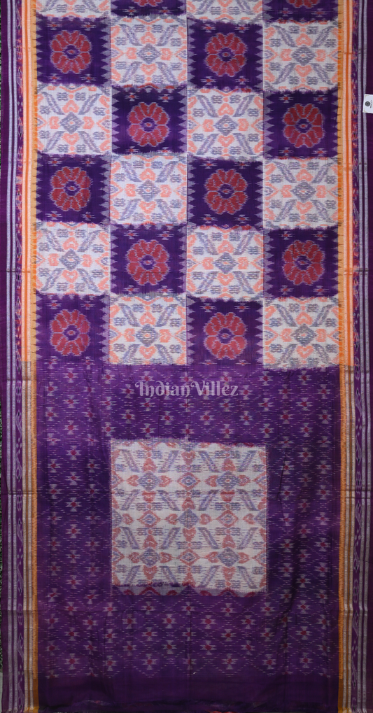 Grey Purple Computer Theme Odisha Ikat Maniabandha Cotton Saree