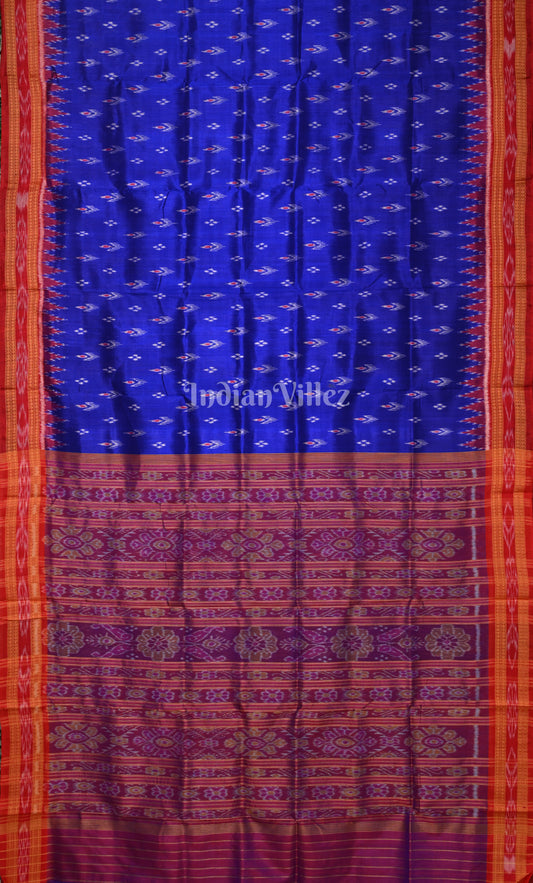 Blue Red Mayur Chandrika Odisha Ikat Khandua Silk Saree