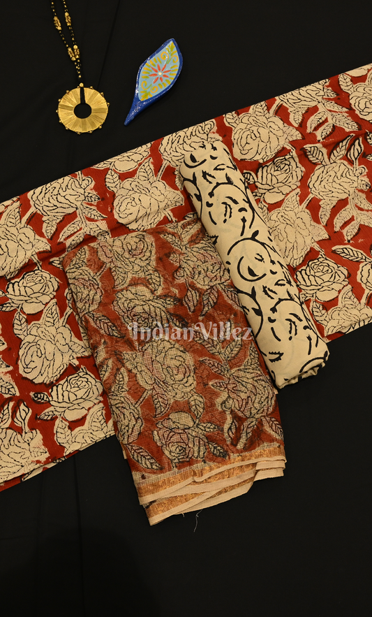 Maroon Cream Bagru Block Printed Cotton Suit Sets