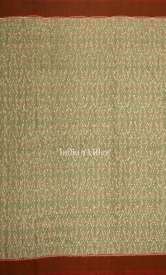 Light Green Maroon Odisha Ikat Sambalpuri Cotton Fabric