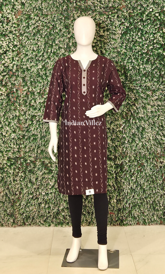 Deep Maroon Tipa Design Odisha Ikat Designer Cotton Kurti for Women