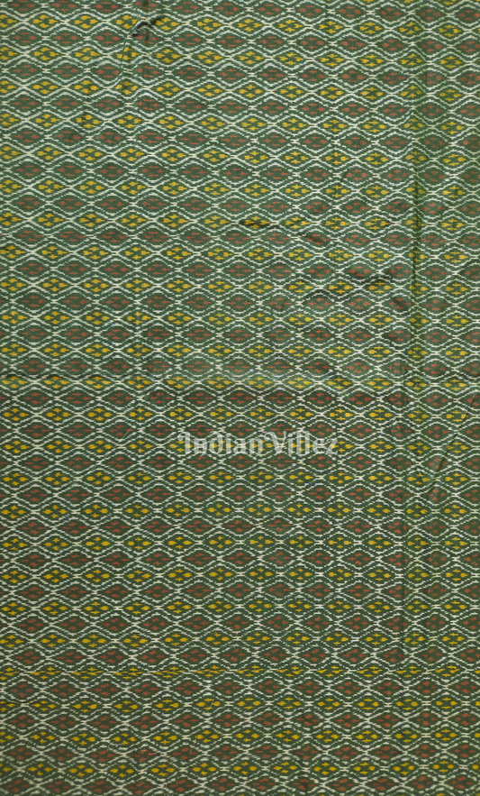Olive Green Handwoven Pochampally Ikat Silk & Cotton (Sico) Fabric
