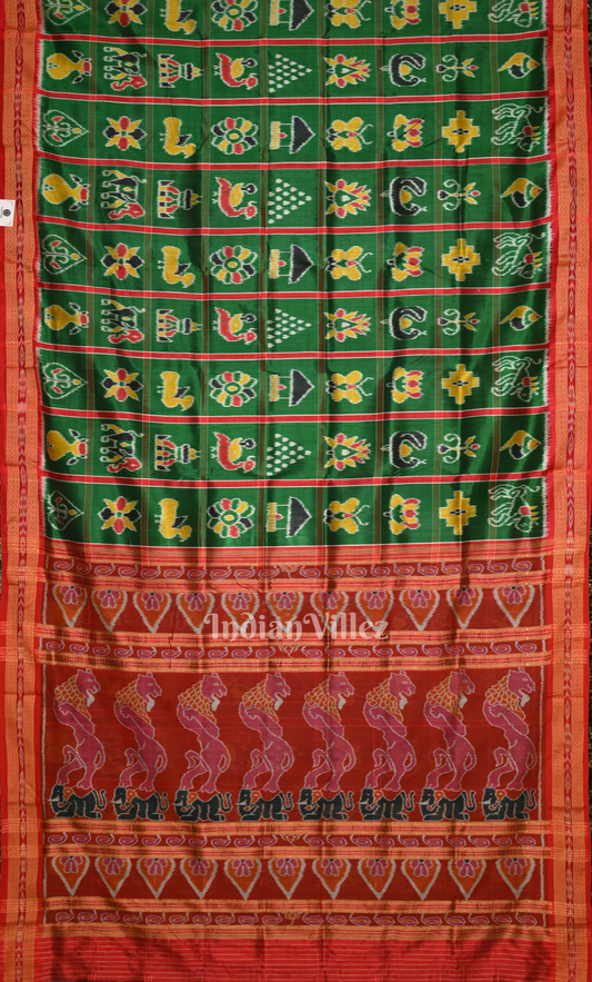 Green Red Nabakothi Odisha Ikat Khandua Silk Saree