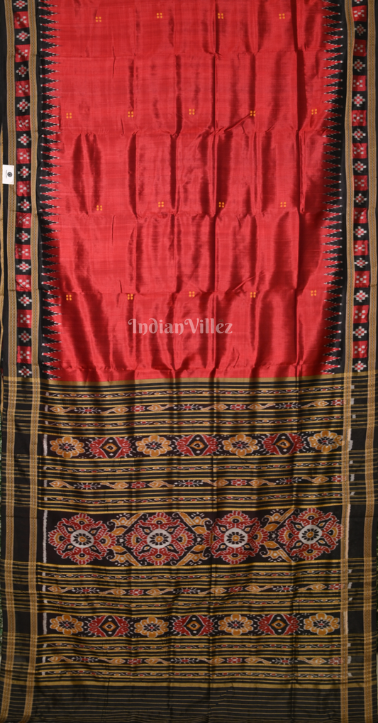 Maroon Black Butti Pasapali Odisha Ikat Khandua Silk Saree