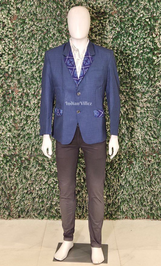 Blue Odisha Ikat Men's Designer Blazer